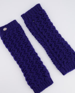 Chanel Blue Knitted Wool Handwarmers with Multi-Colour Crystal Embellished CC Logo Detail Size S