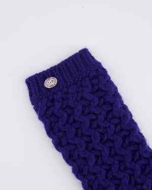 Chanel Blue Knitted Wool Handwarmers with Multi-Colour Crystal Embellished CC Logo Detail Size S