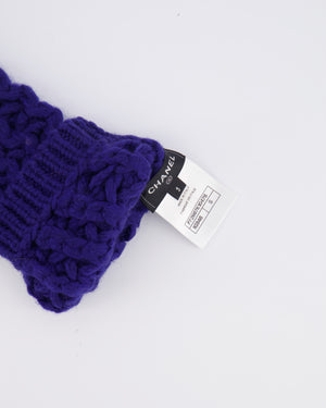 Chanel Blue Knitted Wool Handwarmers with Multi-Colour Crystal Embellished CC Logo Detail Size S