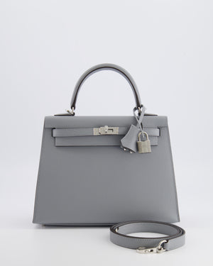 Hermès Kelly 25 Sellier Bag in Gris Pantin Epsom Leather with Palladium Hardware