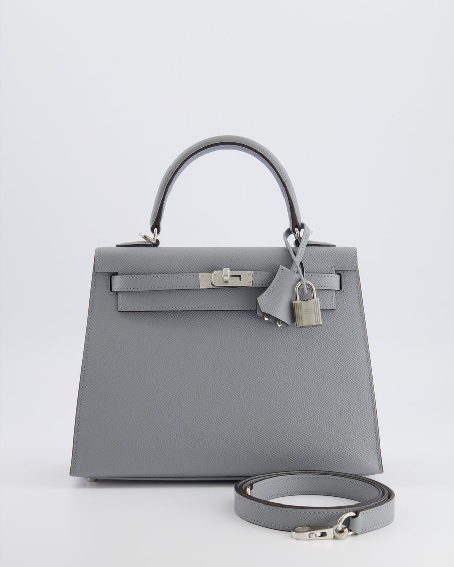 Hermès Kelly 25 Sellier Bag in Gris Pantin Epsom Leather with Palladium Hardware
