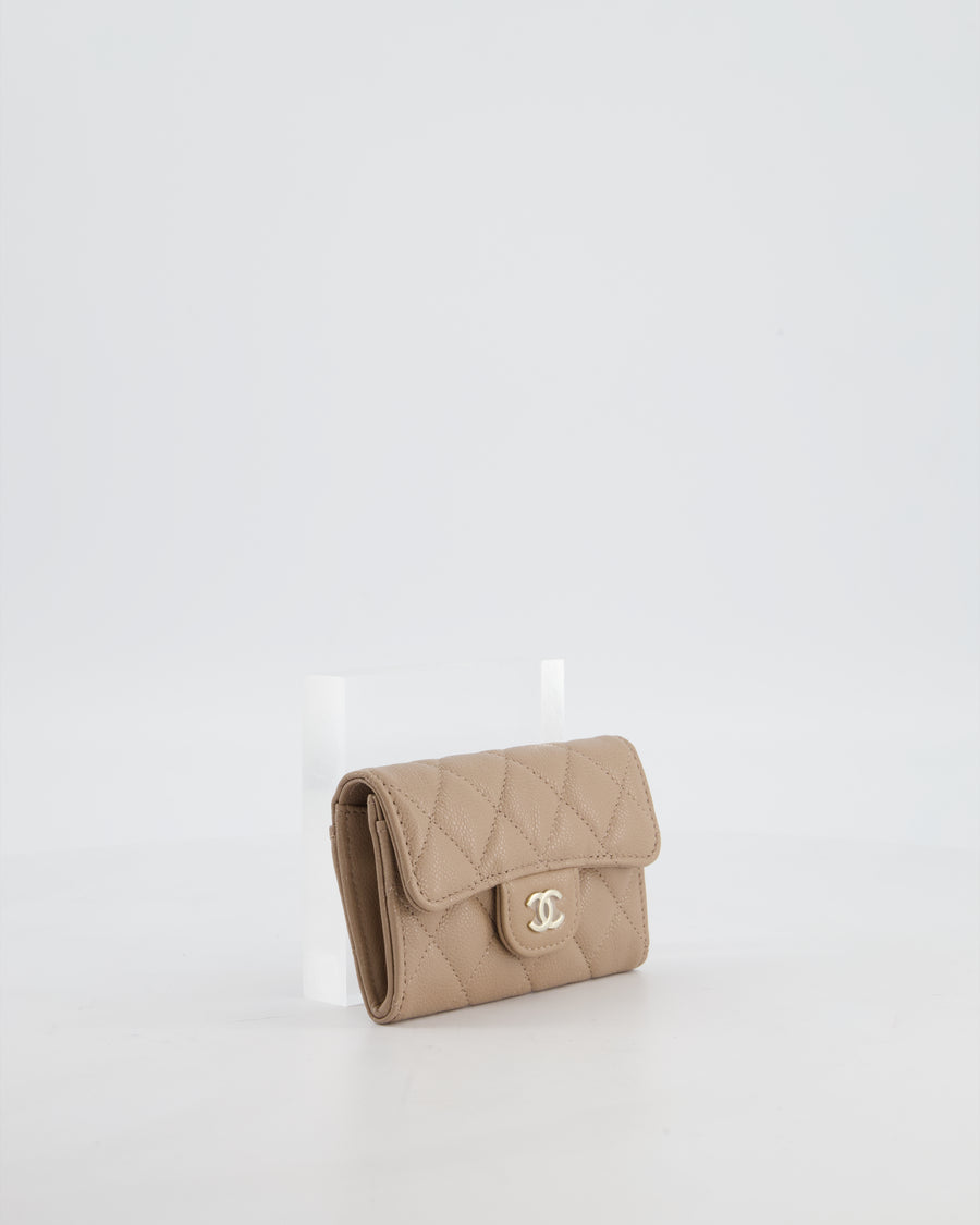 Chanel Beige Wallet in Caviar Leather with Champagne Gold Hardware