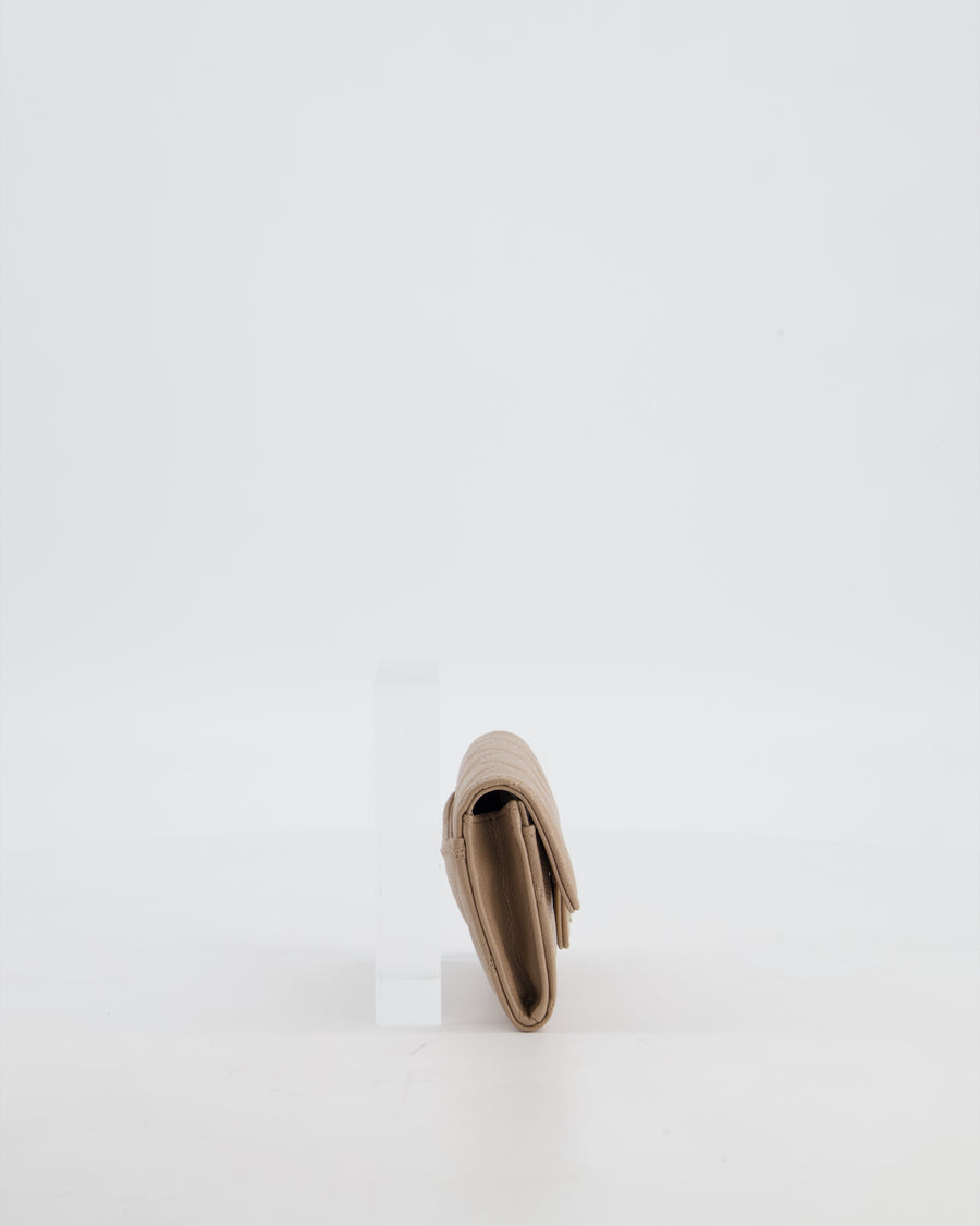 Chanel Beige Wallet in Caviar Leather with Champagne Gold Hardware