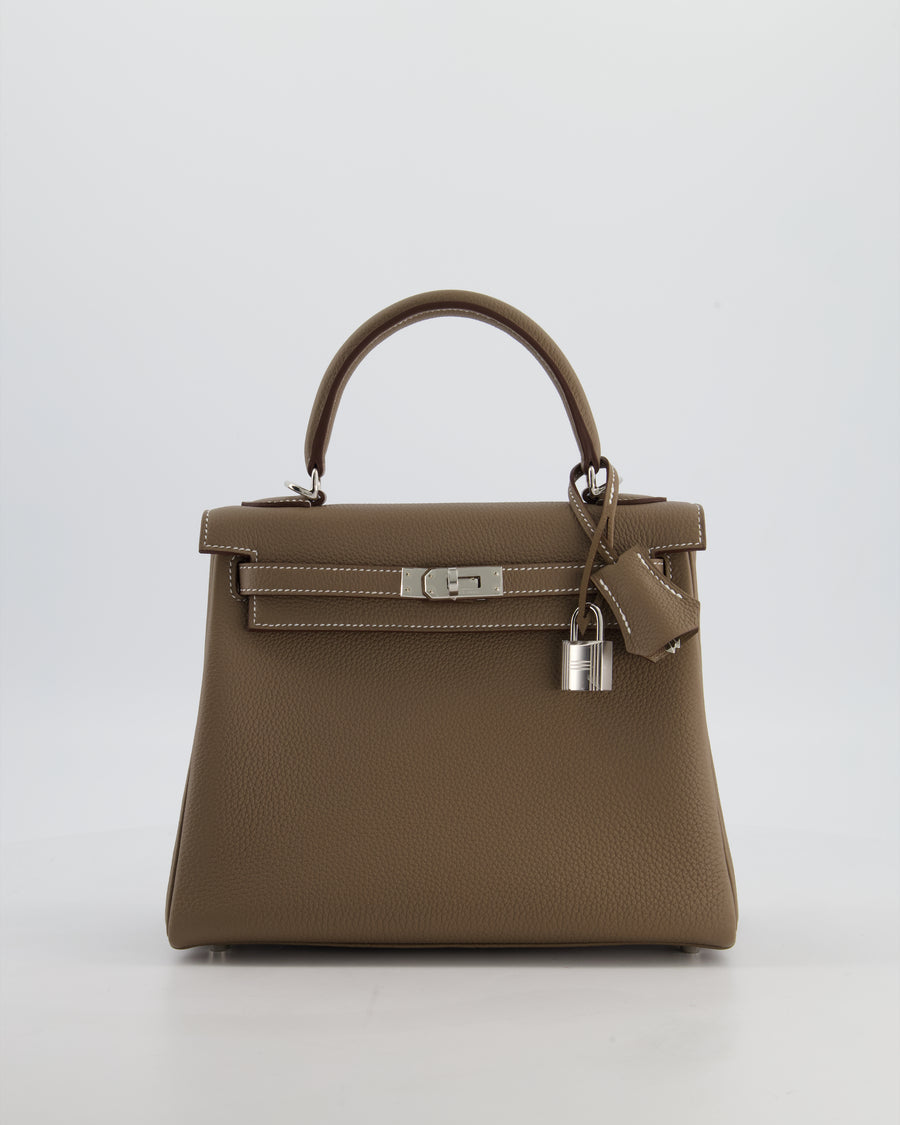 Hermès Kelly 25 Retourne Bag in Etoupe Togo Leather with Palladium Hardware