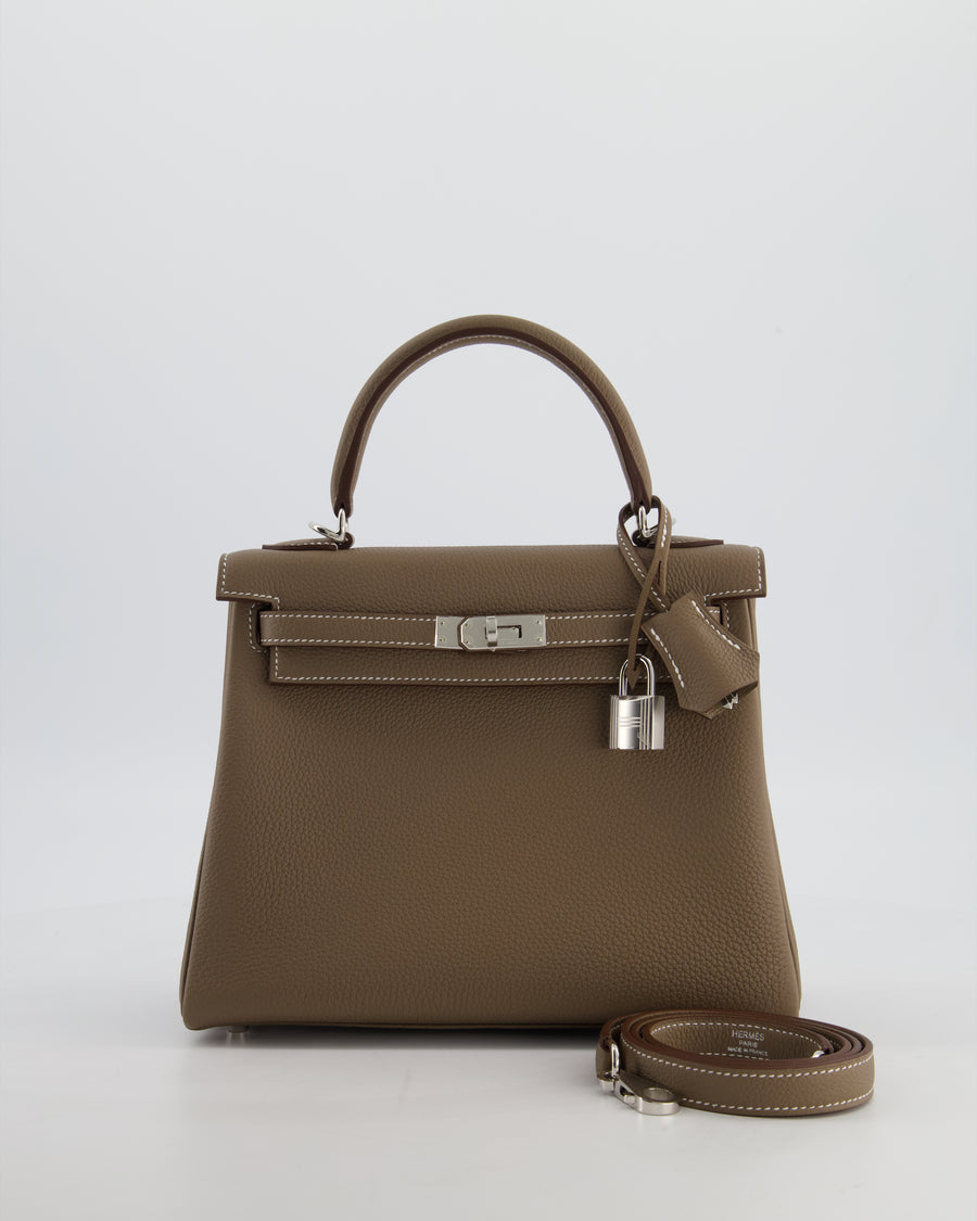 Hermès Kelly 25 Retourne Bag in Etoupe Togo Leather with Palladium Hardware