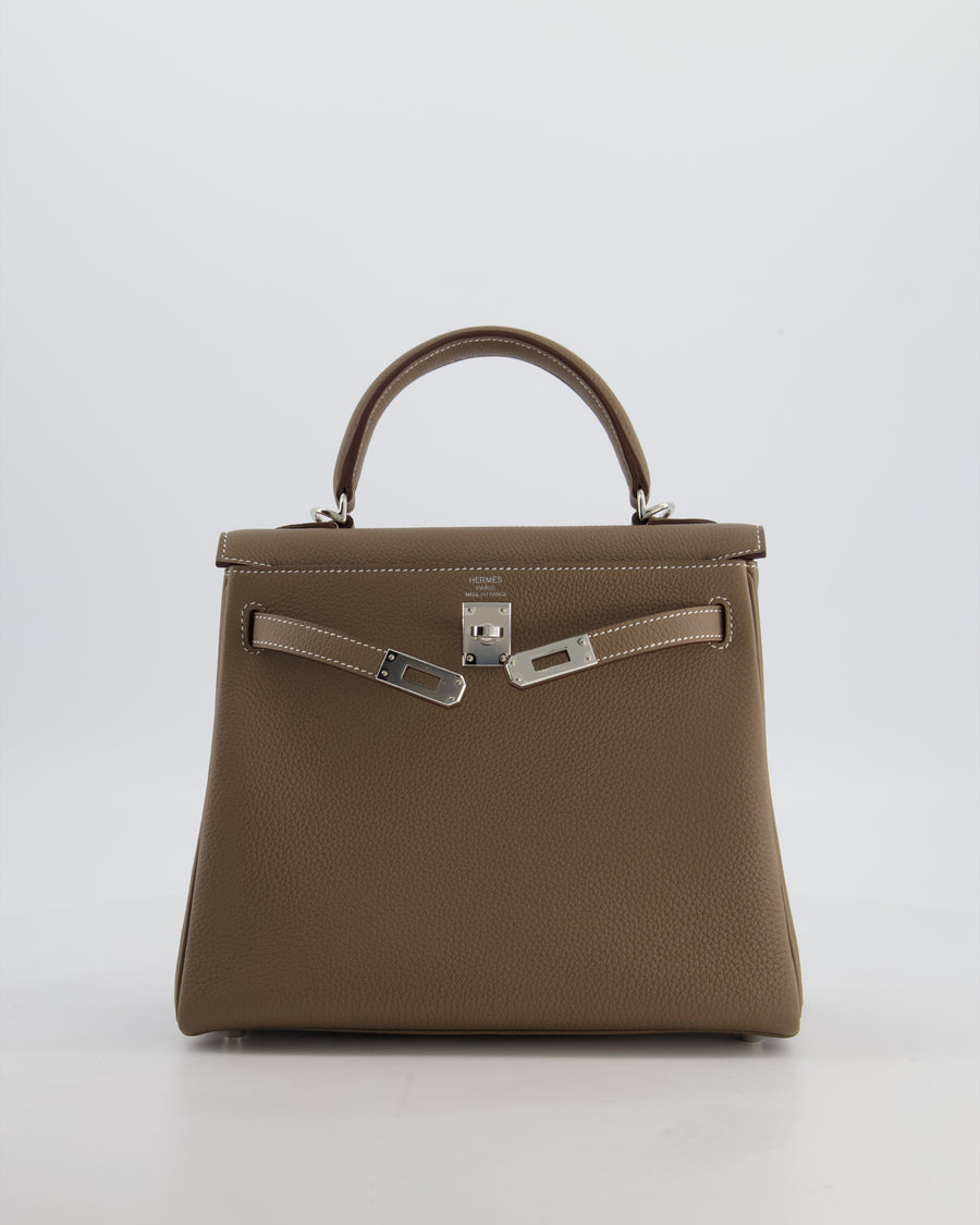 Hermès Kelly 25 Retourne Bag in Etoupe Togo Leather with Palladium Hardware
