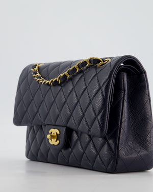 Chanel Medium Navy Classic Double Flap Bag in Lambskin Leather with Brushed Gold Hardware