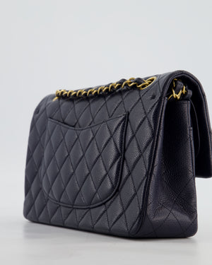Chanel Medium Navy Classic Double Flap Bag in Lambskin Leather with Brushed Gold Hardware