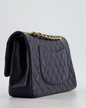 Chanel Medium Navy Classic Double Flap Bag in Lambskin Leather with Brushed Gold Hardware