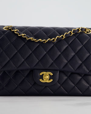 Chanel Medium Navy Classic Double Flap Bag in Lambskin Leather with Brushed Gold Hardware