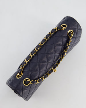 Chanel Medium Navy Classic Double Flap Bag in Lambskin Leather with Brushed Gold Hardware