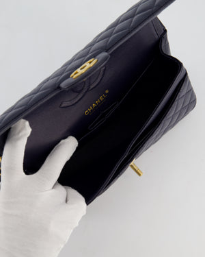 Chanel Medium Navy Classic Double Flap Bag in Lambskin Leather with Brushed Gold Hardware