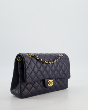 Chanel Medium Navy Classic Double Flap Bag in Lambskin Leather with Brushed Gold Hardware