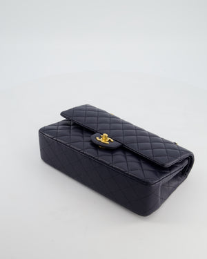 Chanel Medium Navy Classic Double Flap Bag in Lambskin Leather with Brushed Gold Hardware