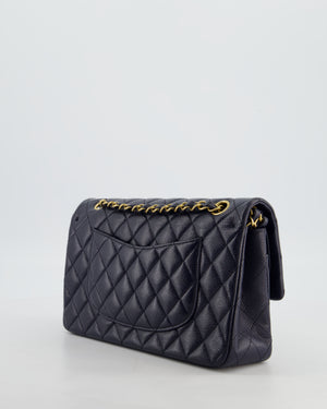 Chanel Medium Navy Classic Double Flap Bag in Lambskin Leather with Brushed Gold Hardware