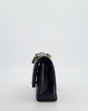 Chanel Medium Navy Classic Double Flap Bag in Lambskin Leather with Brushed Gold Hardware