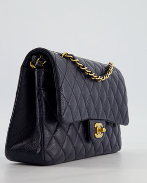Chanel Medium Navy Classic Double Flap Bag in Lambskin Leather with Brushed Gold Hardware