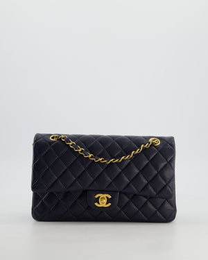 Chanel Medium Navy Classic Double Flap Bag in Lambskin Leather with Brushed Gold Hardware