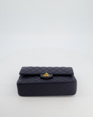 Chanel Medium Navy Classic Double Flap Bag in Lambskin Leather with Brushed Gold Hardware