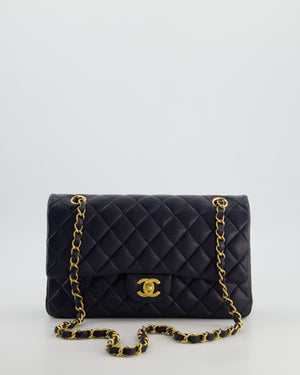 Chanel Medium Navy Classic Double Flap Bag in Lambskin Leather with Brushed Gold Hardware