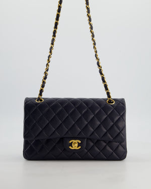 Chanel Medium Navy Classic Double Flap Bag in Lambskin Leather with Brushed Gold Hardware