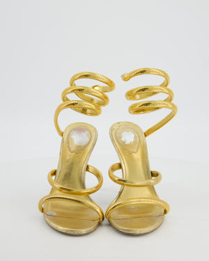 Rene Caovilla Gold Metallic Margot Wrap Around Heeled Sandals Size EU 37