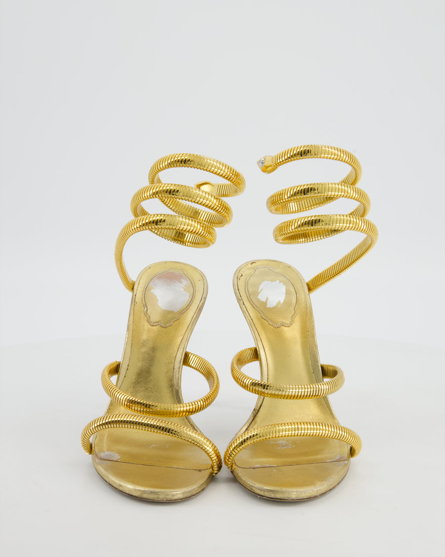 Rene Caovilla Gold Metallic Margot Wrap Around Heeled Sandals Size EU 37