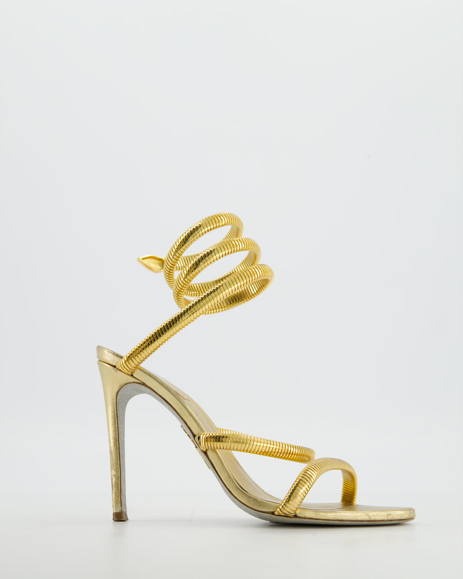 Rene Caovilla Gold Metallic Margot Wrap Around Heeled Sandals Size EU 37
