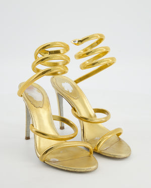 Rene Caovilla Gold Metallic Margot Wrap Around Heeled Sandals Size EU 37