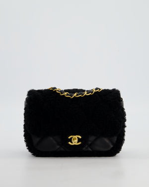 *SUPER RARE* Chanel Classic Mini Rectangular Shearling Flap Bag in Black Lambskin Leather with Gold Hardware