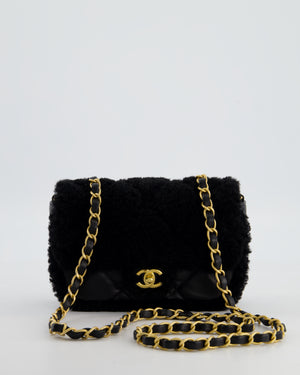 *SUPER RARE* Chanel Classic Mini Rectangular Shearling Flap Bag in Black Lambskin Leather with Gold Hardware