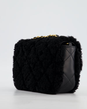 *SUPER RARE* Chanel Classic Mini Rectangular Shearling Flap Bag in Black Lambskin Leather with Gold Hardware