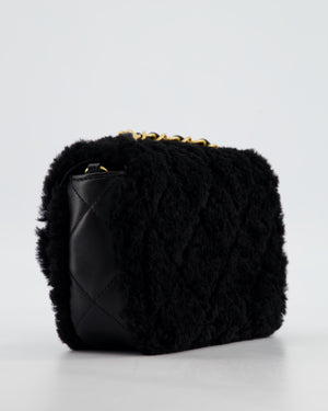 *SUPER RARE* Chanel Classic Mini Rectangular Shearling Flap Bag in Black Lambskin Leather with Gold Hardware