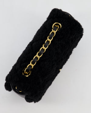 *SUPER RARE* Chanel Classic Mini Rectangular Shearling Flap Bag in Black Lambskin Leather with Gold Hardware