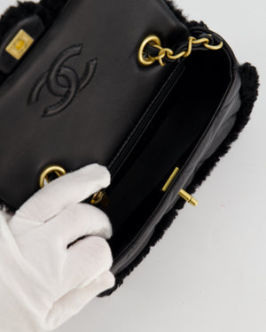 *SUPER RARE* Chanel Classic Mini Rectangular Shearling Flap Bag in Black Lambskin Leather with Gold Hardware