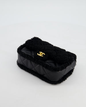*SUPER RARE* Chanel Classic Mini Rectangular Shearling Flap Bag in Black Lambskin Leather with Gold Hardware