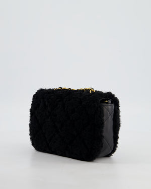 *SUPER RARE* Chanel Classic Mini Rectangular Shearling Flap Bag in Black Lambskin Leather with Gold Hardware