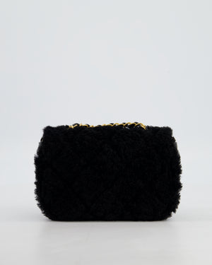 *SUPER RARE* Chanel Classic Mini Rectangular Shearling Flap Bag in Black Lambskin Leather with Gold Hardware