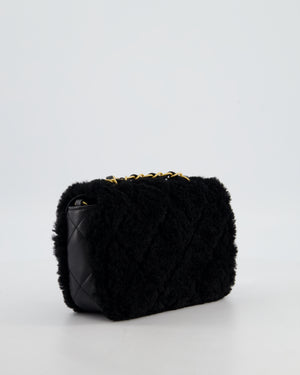 *SUPER RARE* Chanel Classic Mini Rectangular Shearling Flap Bag in Black Lambskin Leather with Gold Hardware