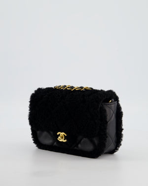 *SUPER RARE* Chanel Classic Mini Rectangular Shearling Flap Bag in Black Lambskin Leather with Gold Hardware