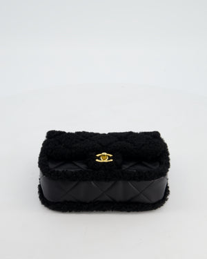 *SUPER RARE* Chanel Classic Mini Rectangular Shearling Flap Bag in Black Lambskin Leather with Gold Hardware