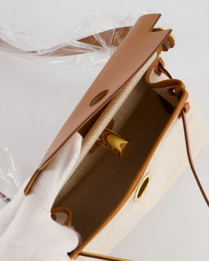 *HOT & RARE* Hermès Mini Herbag Zip 20 Bag in Fauve Vache Hunter Leather & Ecru/Beige Viking Canvas with Gold Hardware