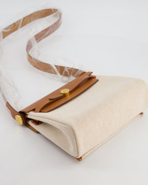 *HOT & RARE* Hermès Mini Herbag Zip 20 Bag in Fauve Vache Hunter Leather & Ecru/Beige Viking Canvas with Gold Hardware