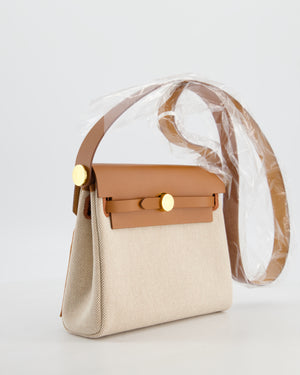 *HOT & RARE* Hermès Mini Herbag Zip 20 Bag in Fauve Vache Hunter Leather & Ecru/Beige Viking Canvas with Gold Hardware