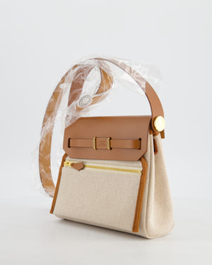 *HOT & RARE* Hermès Mini Herbag Zip 20 Bag in Fauve Vache Hunter Leather & Ecru/Beige Viking Canvas with Gold Hardware