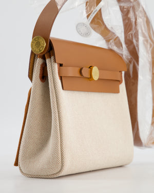 *HOT & RARE* Hermès Mini Herbag Zip 20 Bag in Fauve Vache Hunter Leather & Ecru/Beige Viking Canvas with Gold Hardware