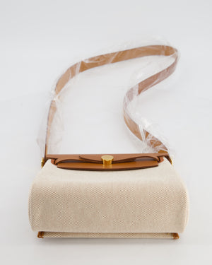 *HOT & RARE* Hermès Mini Herbag Zip 20 Bag in Fauve Vache Hunter Leather & Ecru/Beige Viking Canvas with Gold Hardware