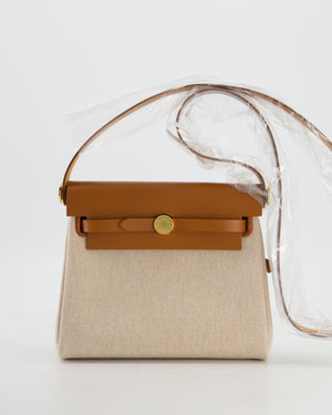 *HOT & RARE* Hermès Mini Herbag Zip 20 Bag in Fauve Vache Hunter Leather & Ecru/Beige Viking Canvas with Gold Hardware