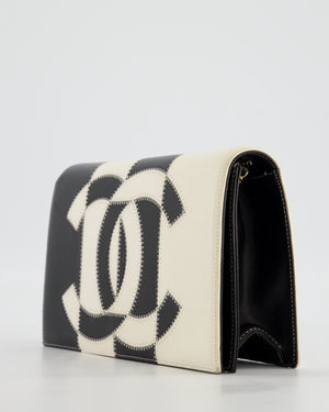 Chanel Black & White Lambskin CC Embroidered Clutch on Chain Bag with Gold Hardware