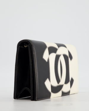 Chanel Black & White Lambskin CC Embroidered Clutch on Chain Bag with Gold Hardware